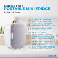 Thumbnail for Subcold Pro 6 litre grey chequered mini fridge features infographic