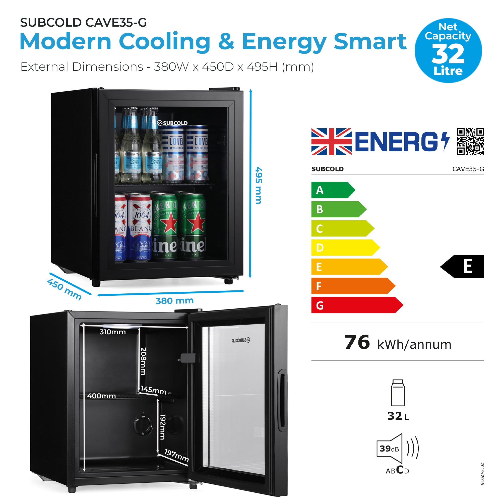 Subcold Cave35-G Glass Door Beer Fridge - Refurbished