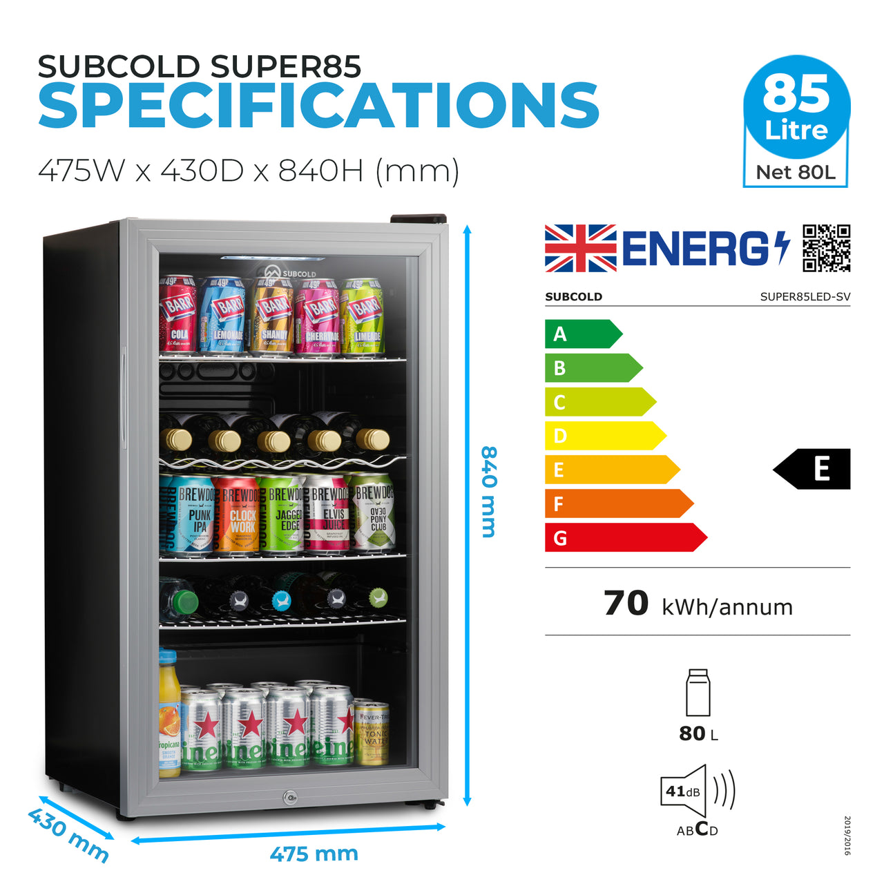 Subcold Super 85 LED Beer Fridge - Silver | Refurbished