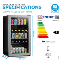 Thumbnail for Subcold Super 85 LED Beer Fridge - Silver | Refurbished