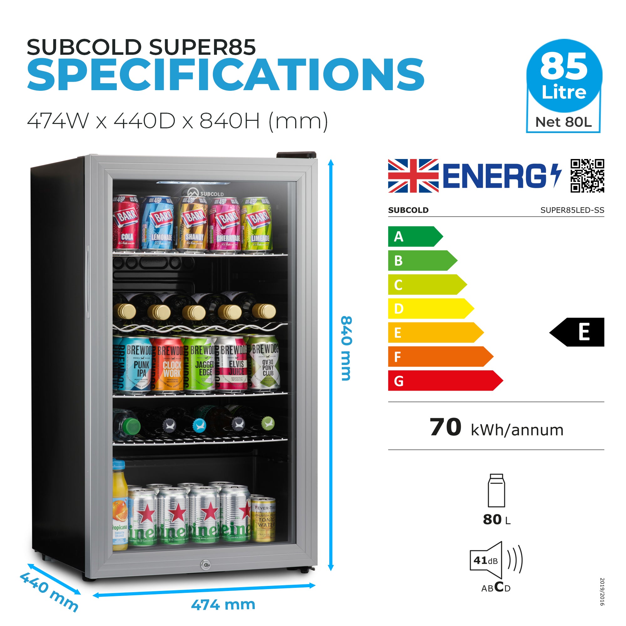Subcold Super 85 LED Beer Fridge - Silver