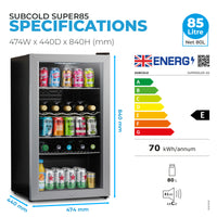 Thumbnail for Subcold Super 85 LED Beer Fridge - Silver