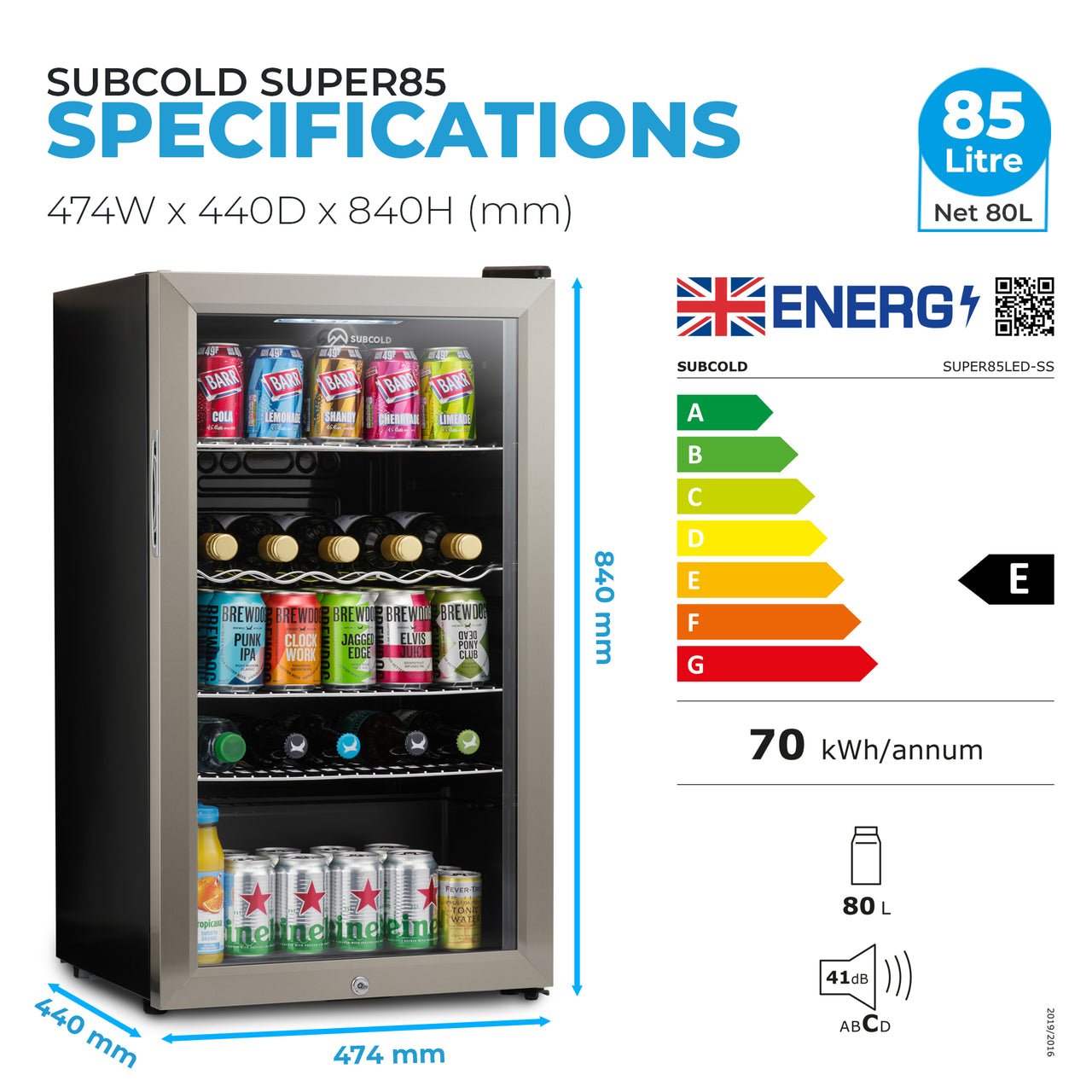 Subcold Super 85 LED Beer Fridge - Stainless Steel