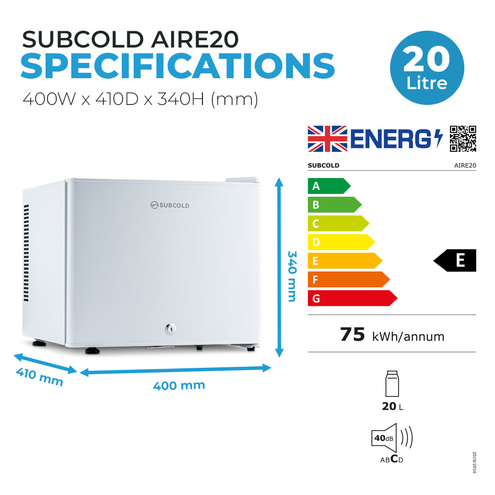 Subcold Aire20 LED Mini Fridge - White | Refurbished