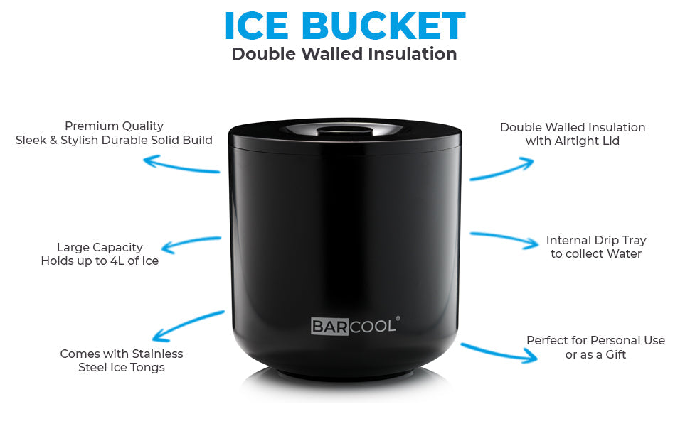 Barcool 4L Ice Bucket - Round Black - As New