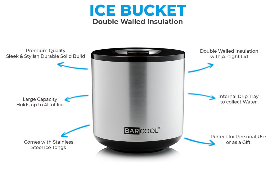 Barcool 4L Ice Bucket - Round Silver - As New