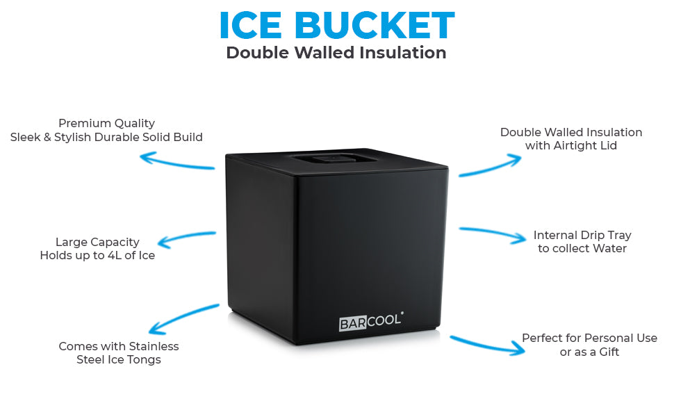 Barcool 4L Ice Bucket - Square Black - As New