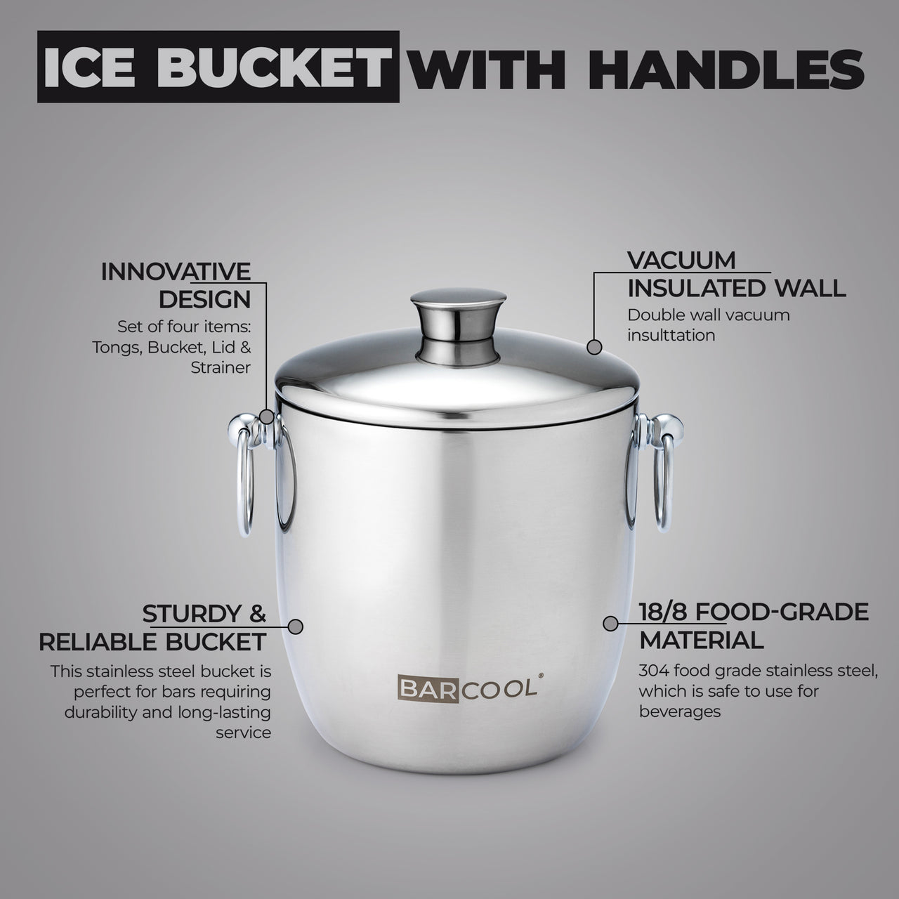 Barcool 3L Stainless Steel Ice Bucket