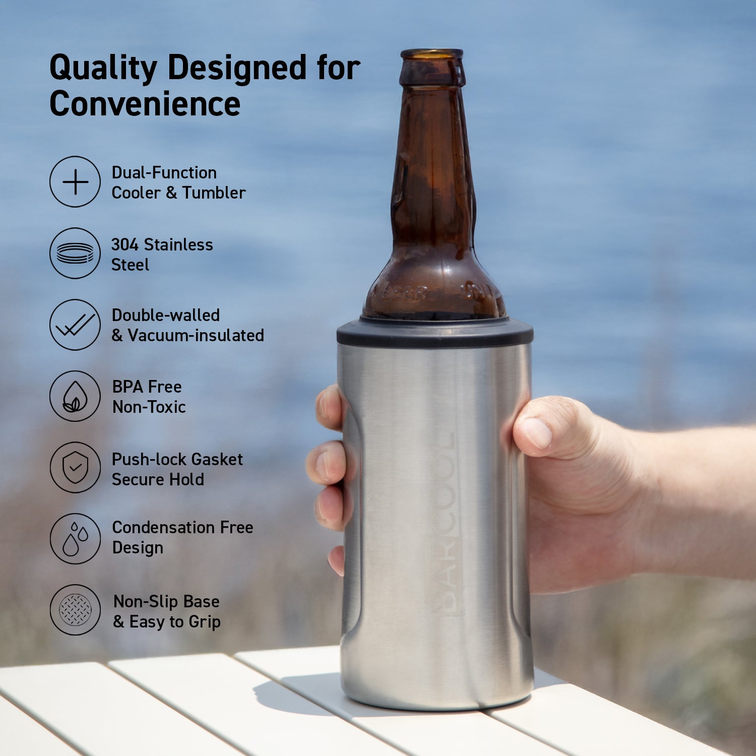 Barcool Insulated Beer Cooler and Tumbler with Opener SS