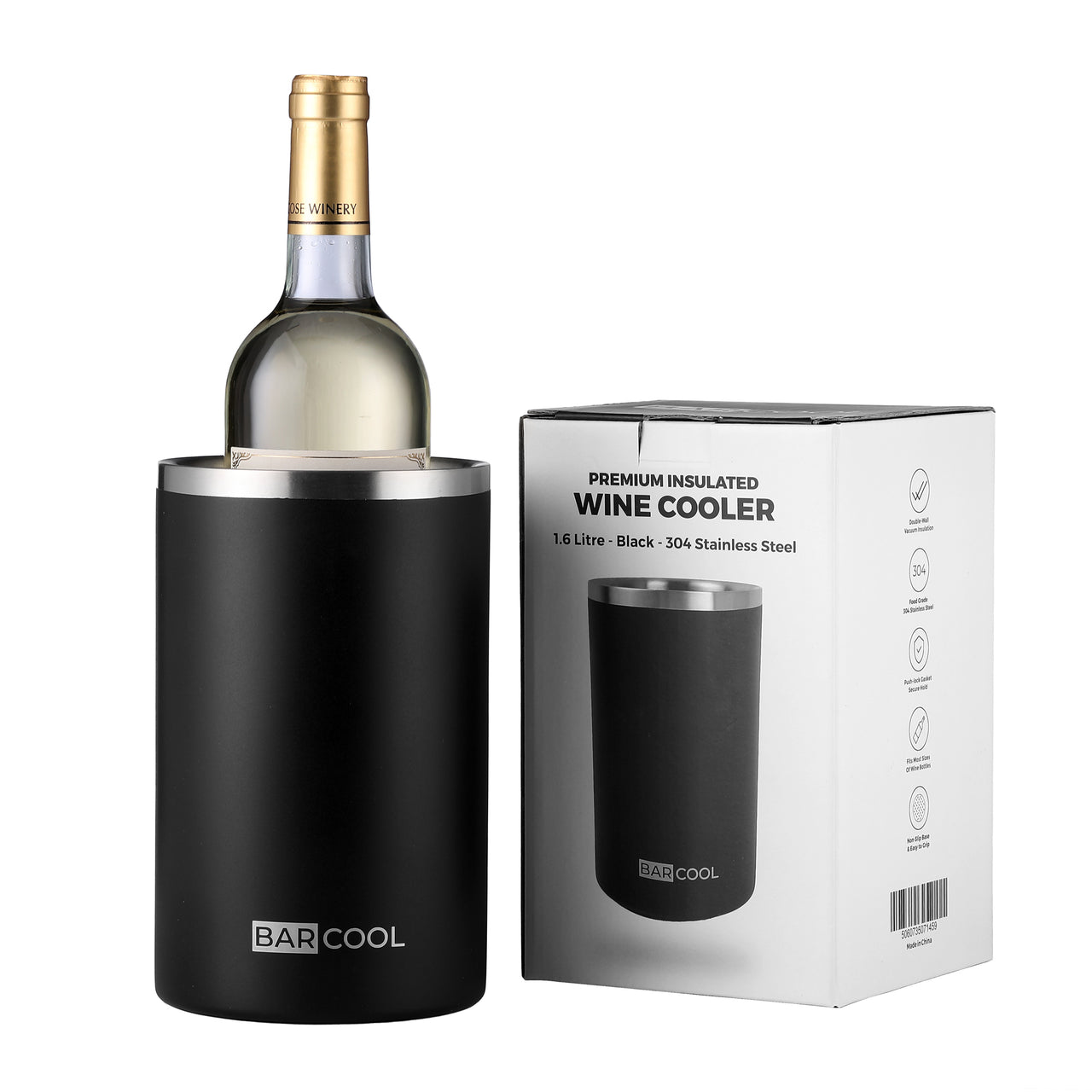 Barcool Wine Cooler Sleeve Black Stainless Steel