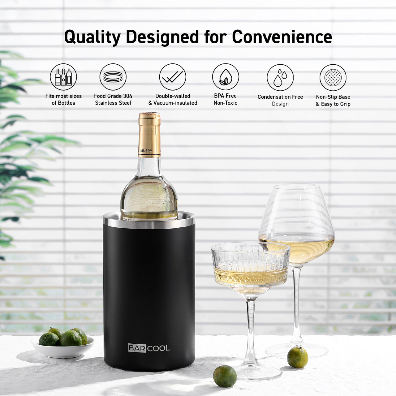 Barcool Wine Cooler Sleeve Black Stainless Steel