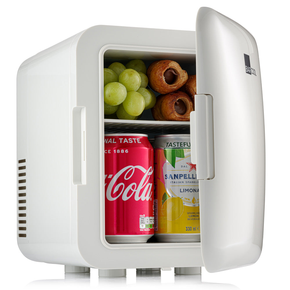 Barcool Cosmo cream 4 litre mini fridge with snacks and drinks inside
