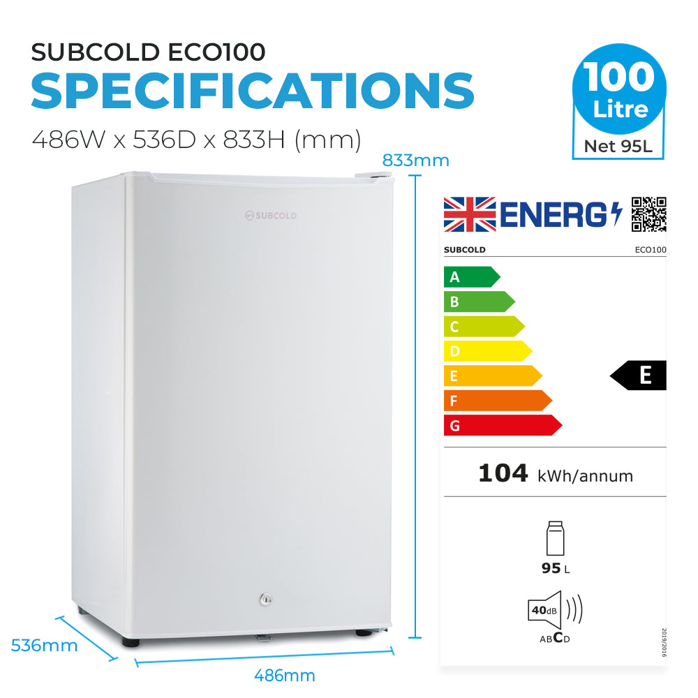 Subcold Eco100 LED Under Counter Fridge - White