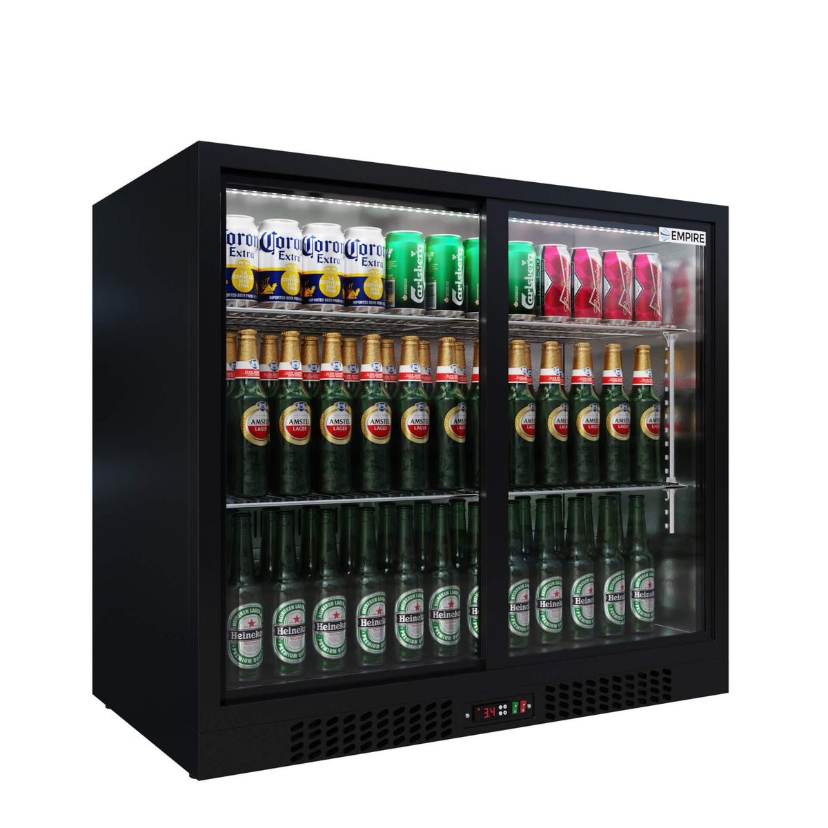 Empire Double Door Bottle Cooler – A Energy Rated Low 835mm Height Sliding Door Commercial Back Bar Fridge | CL-210SC