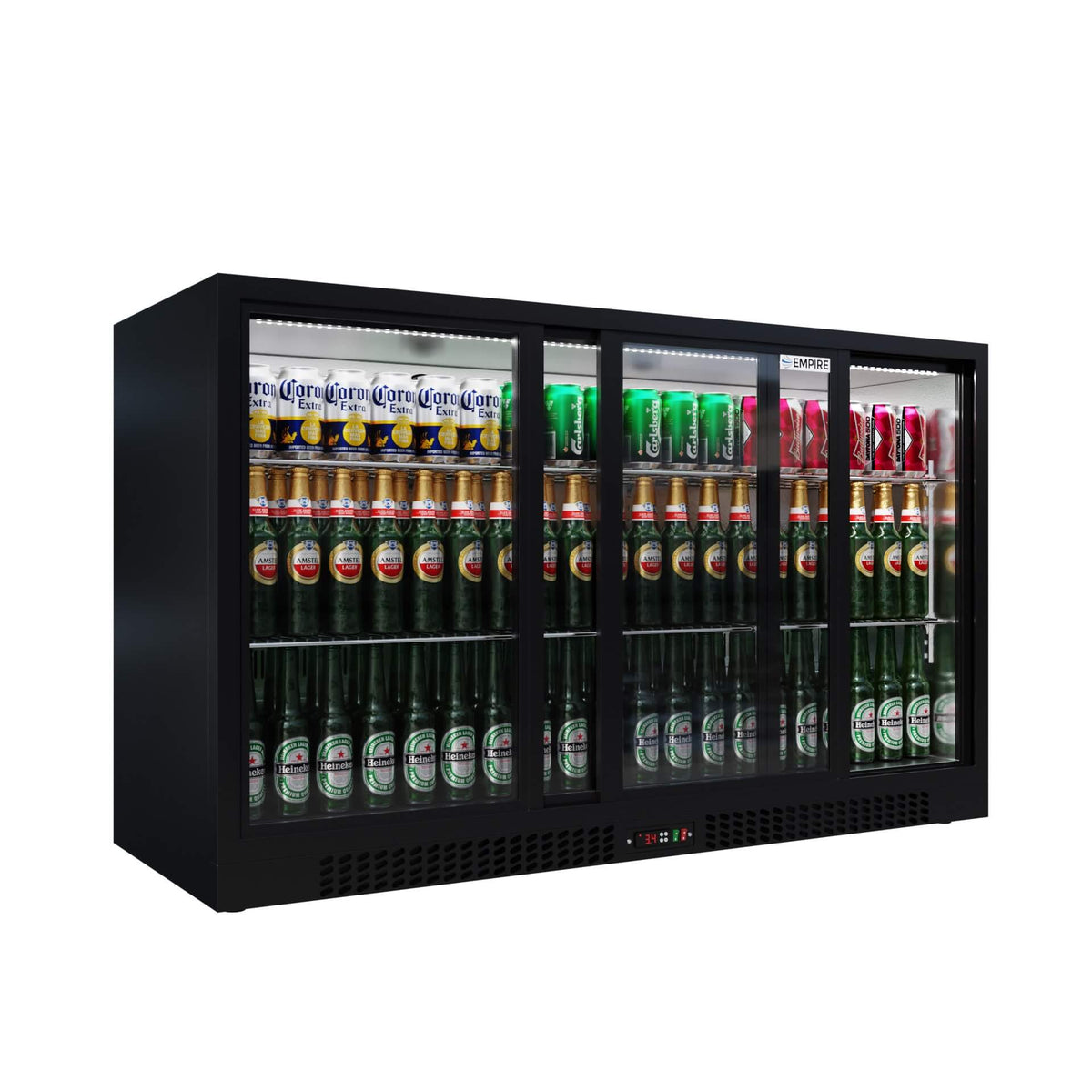 Empire Triple Door Bottle Cooler – B Energy Rated Low 835mm Height Sliding Door Commercial Back Bar Fridge | CL-320SC