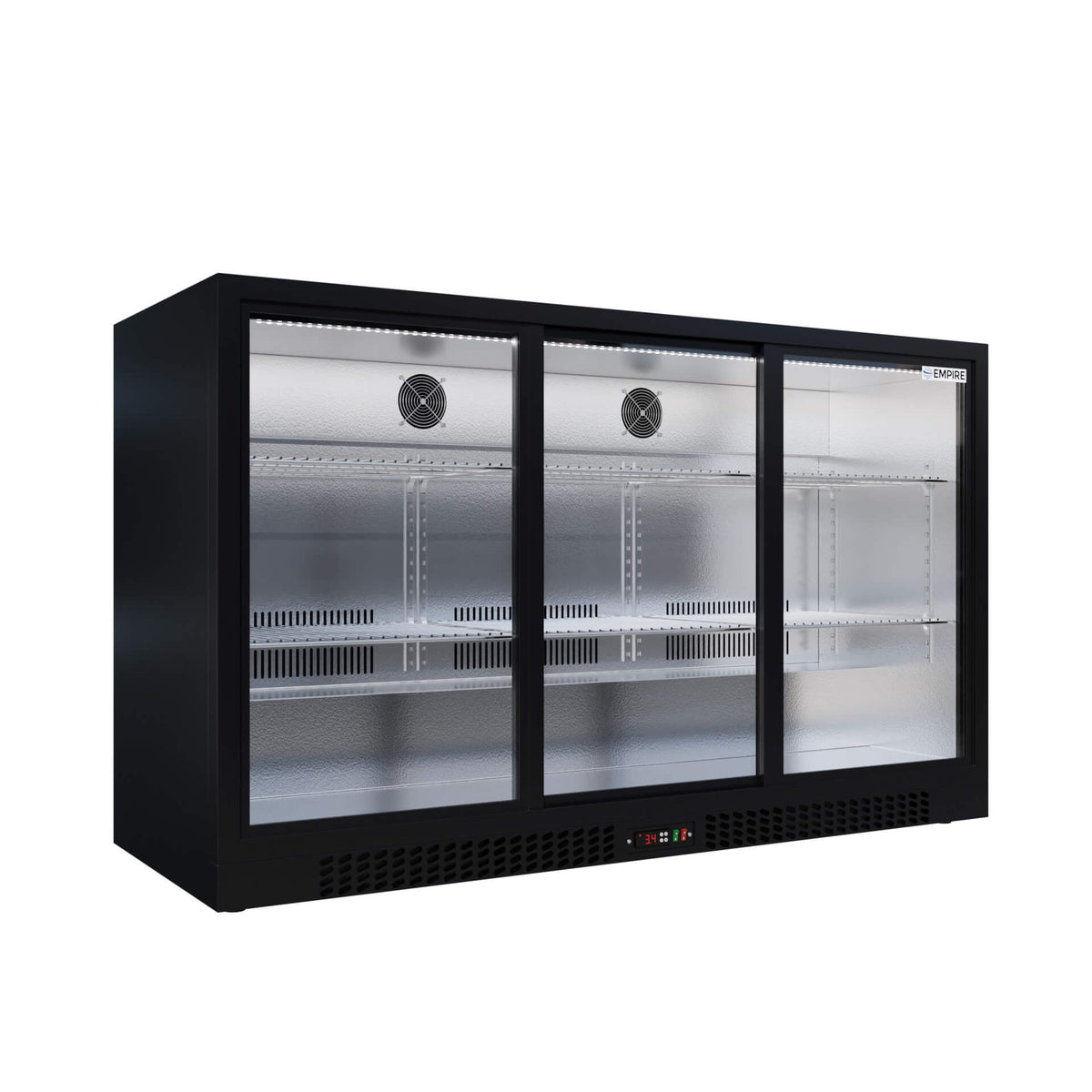 Empire Triple Door Bottle Cooler – B Energy Rated Low 835mm Height Sliding Door Commercial Back Bar Fridge | CL-320SC