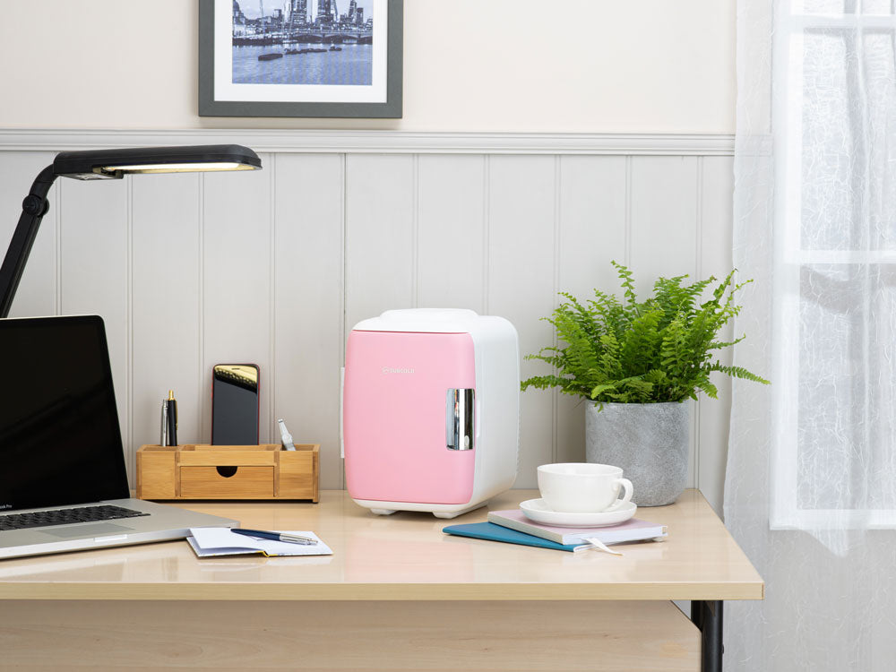 Subcold Classic pink 4 litre mini fridge on table top