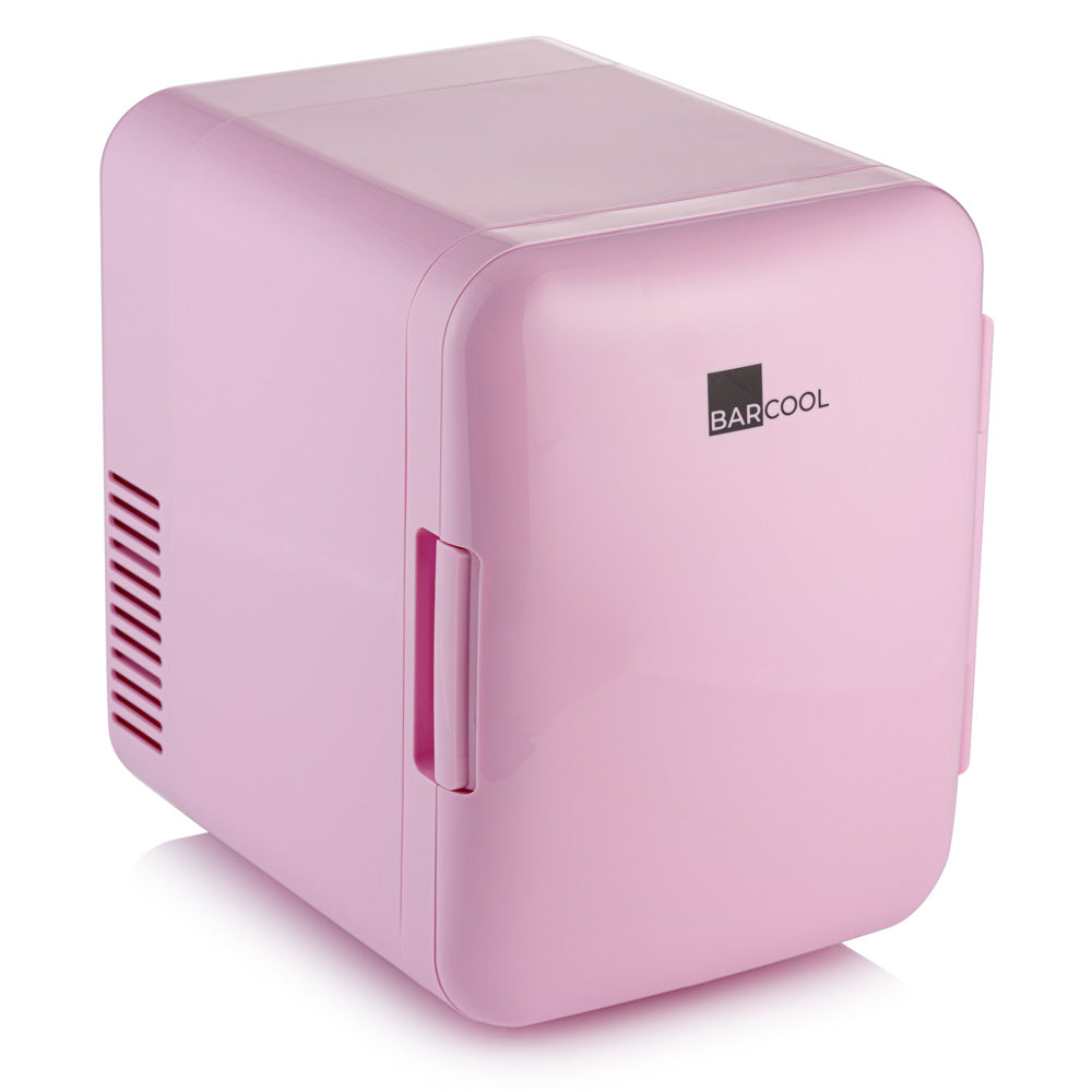 Barcool Cosmo 4 litre pink mini fridge angle view