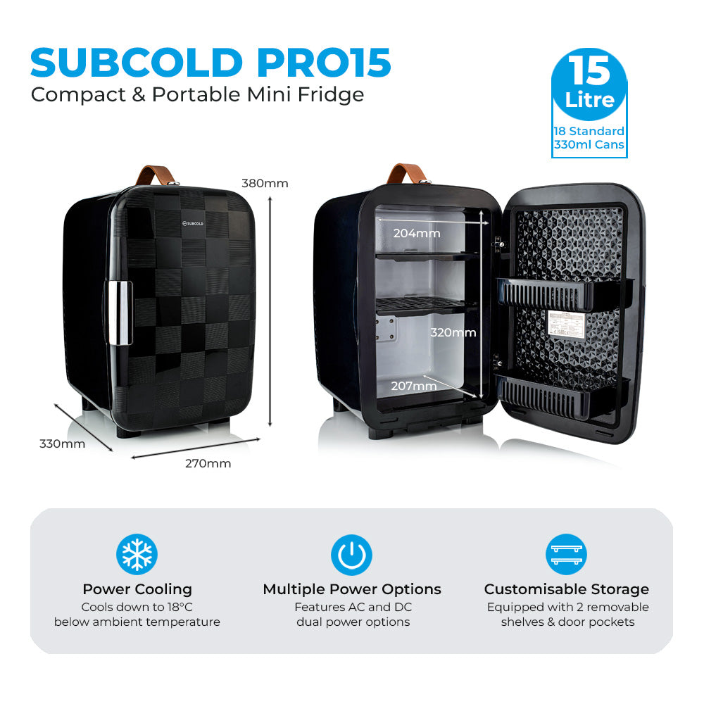 Pro 15L Mini Fridge - Cheq Black | Refurbished