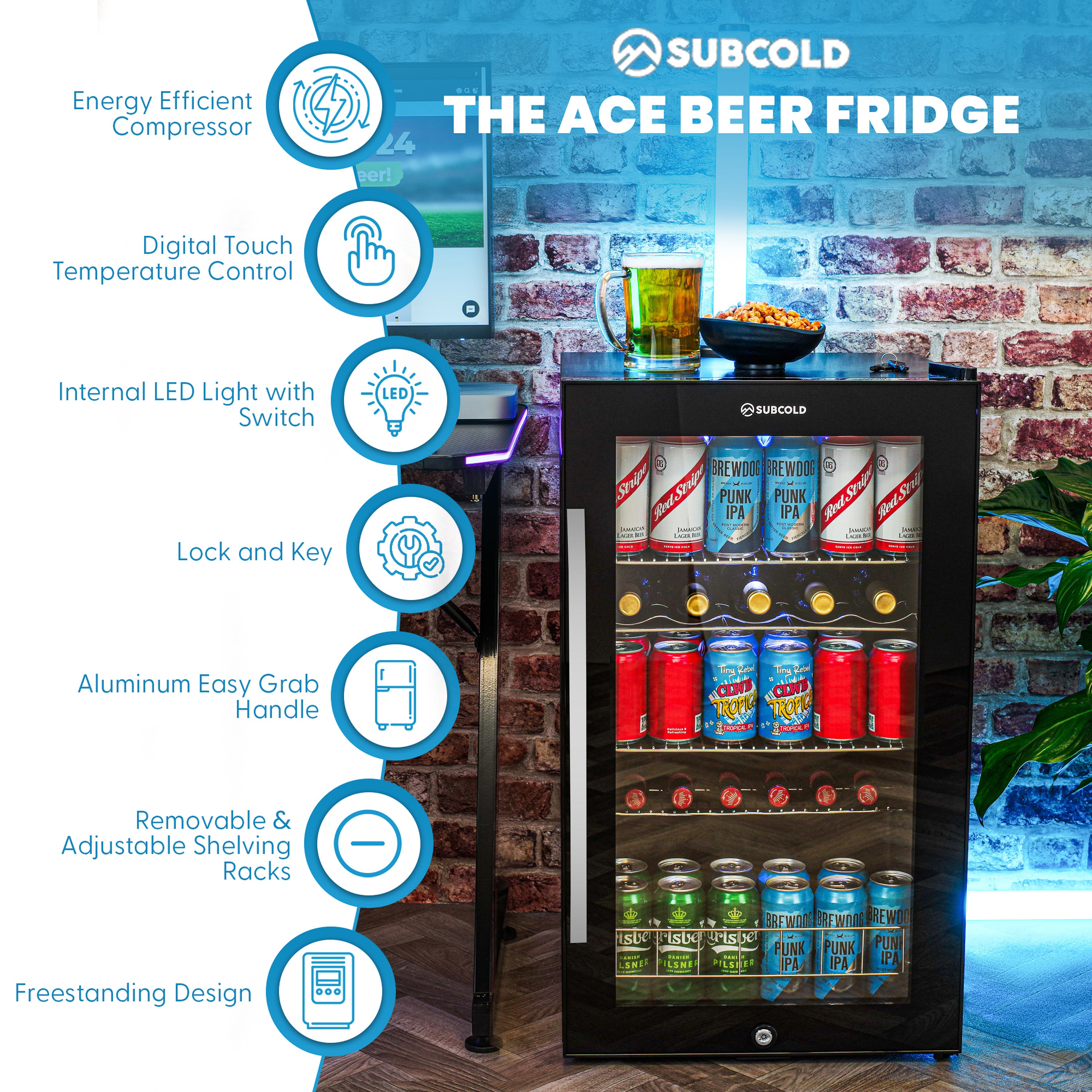 Subcold Ace 100 LED Touch Control Beer Fridge - Black | Refurbished