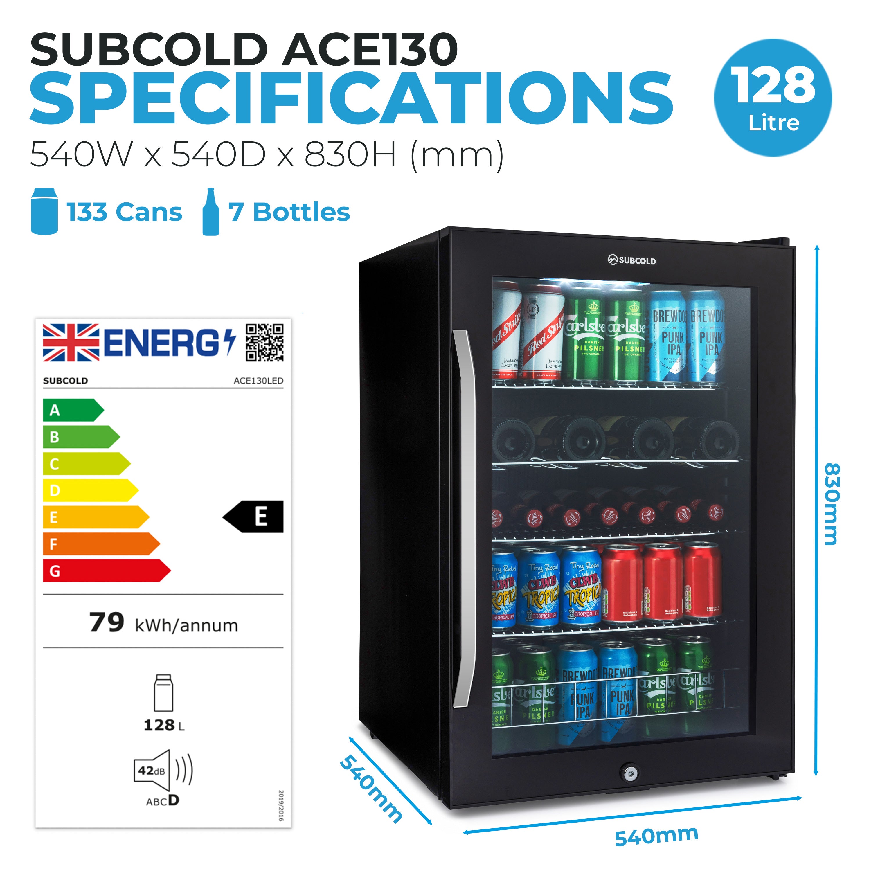 Subcold Ace130 LED Touch Control Beer Fridge