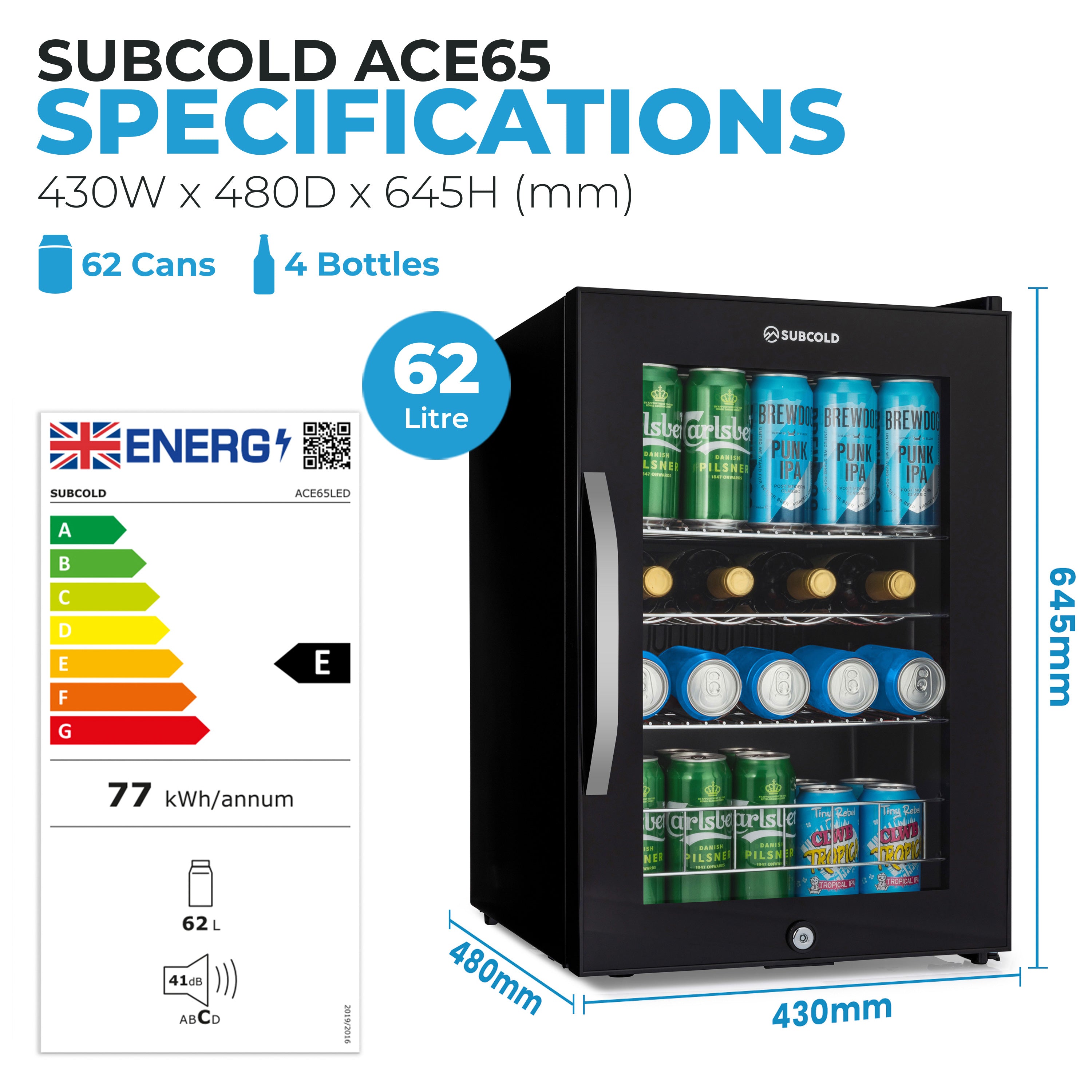 Subcold Ace 65 LED Touch Control Beer Fridge - Black | Refurbished