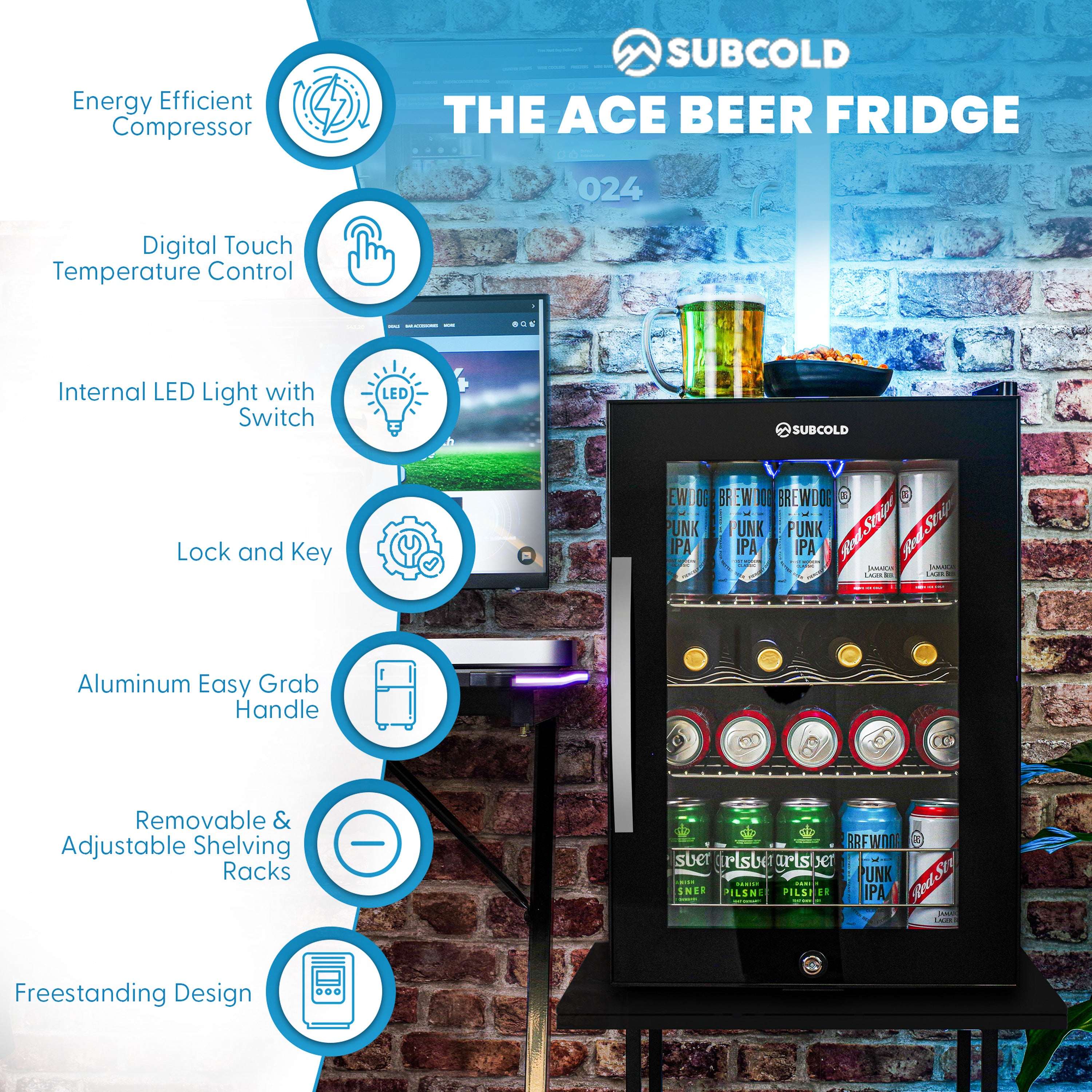 Subcold Ace 65 LED Touch Control Beer Fridge - Black | Refurbished