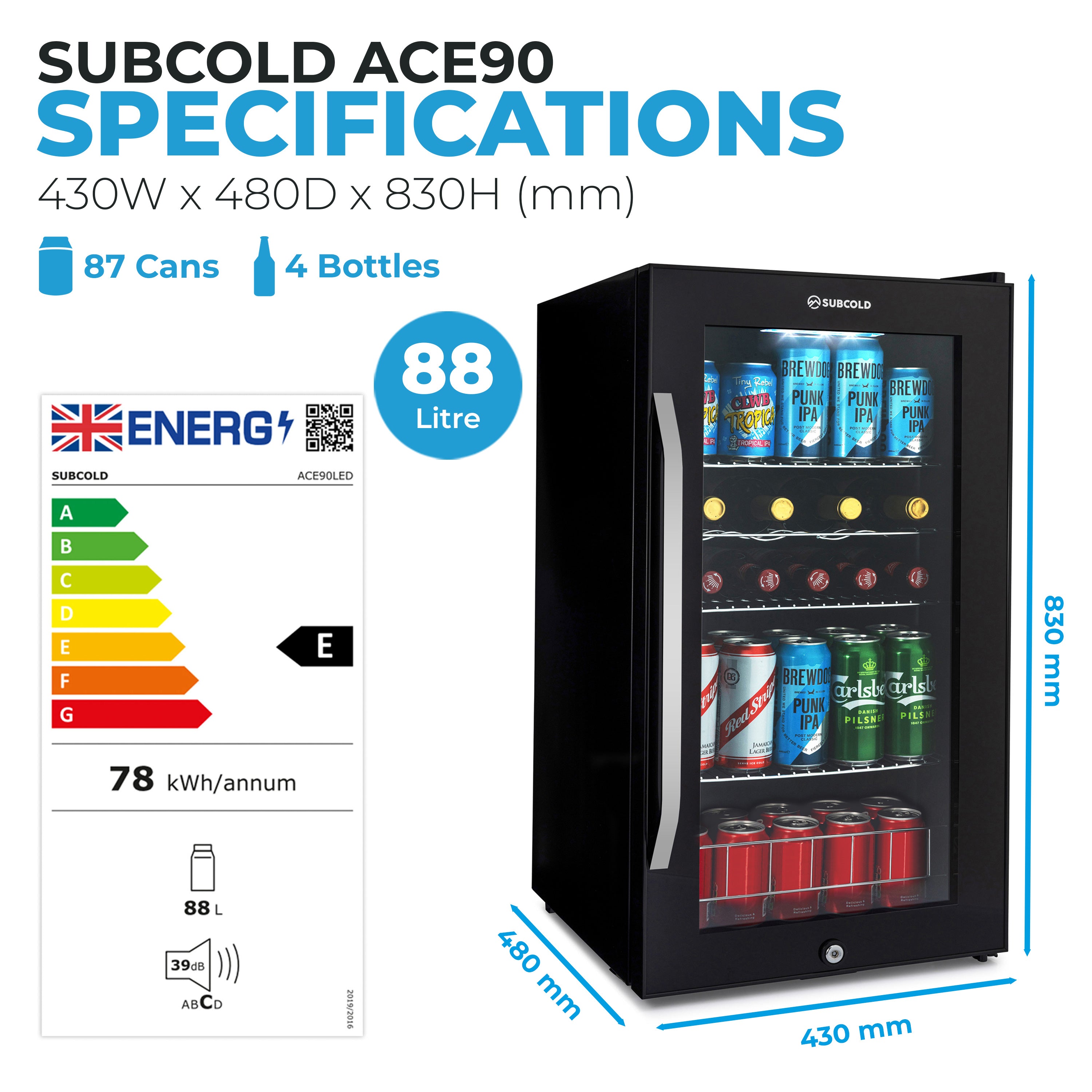 Subcold Ace90 LED Touch Control Beer Fridge