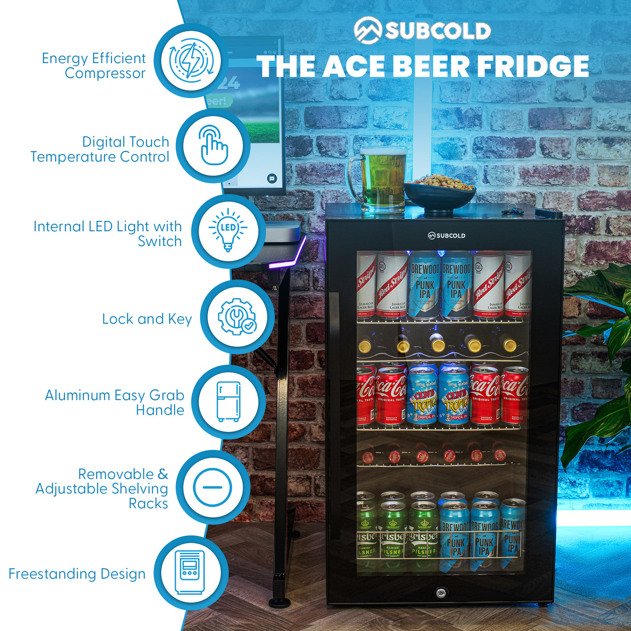 Subcold Ace 100 LED Touch Control Beer Fridge - Black