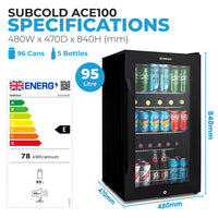 Thumbnail for Subcold Ace 100 LED Touch Control Beer Fridge - Black