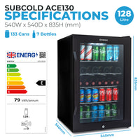 Thumbnail for Subcold Ace 130 LED Touch Control Beer Fridge - Black