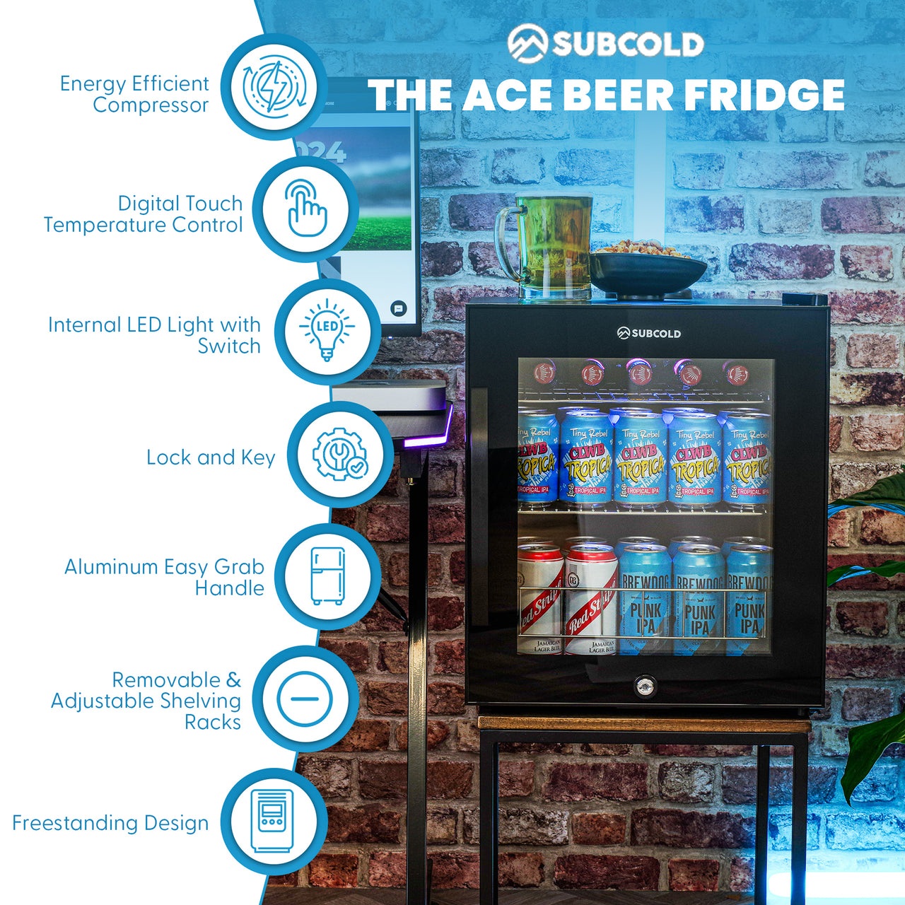 Subcold Ace 50 LED Touch Control Beer Fridge - Black