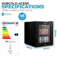 Thumbnail for Subcold Ace 50 LED Touch Control Beer Fridge - Black