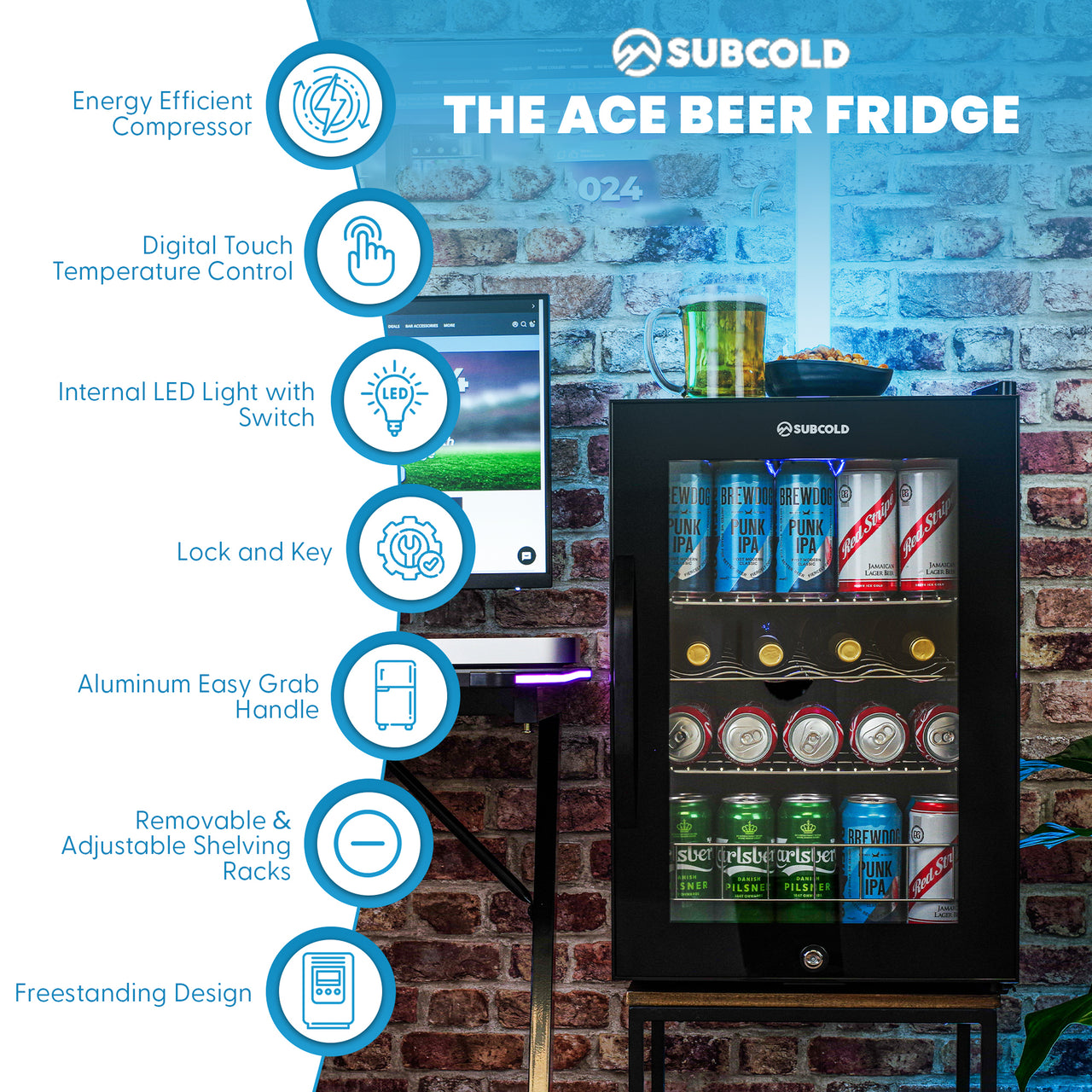 Subcold Ace 65 LED Touch Control Beer Fridge - Black