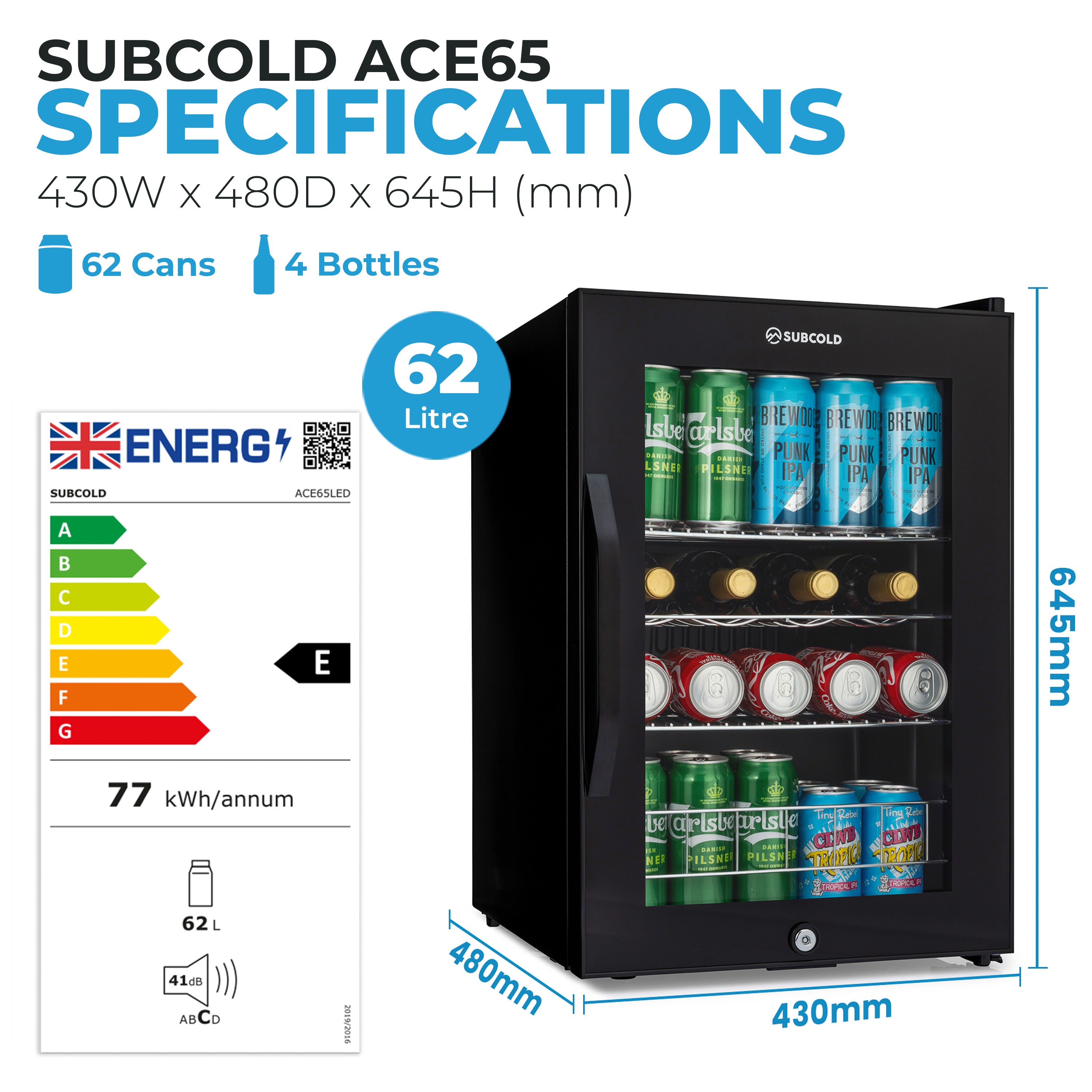 Subcold Ace 65 LED Touch Control Beer Fridge - Black | Refurbished