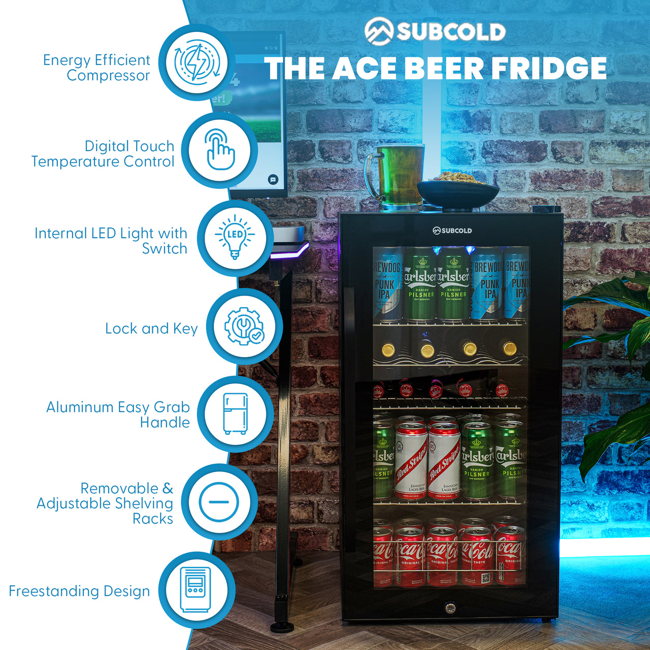 Subcold Ace 90 LED Touch Control Beer Fridge - Black