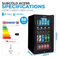 Thumbnail for Subcold Ace 90 LED Touch Control Beer Fridge - Black