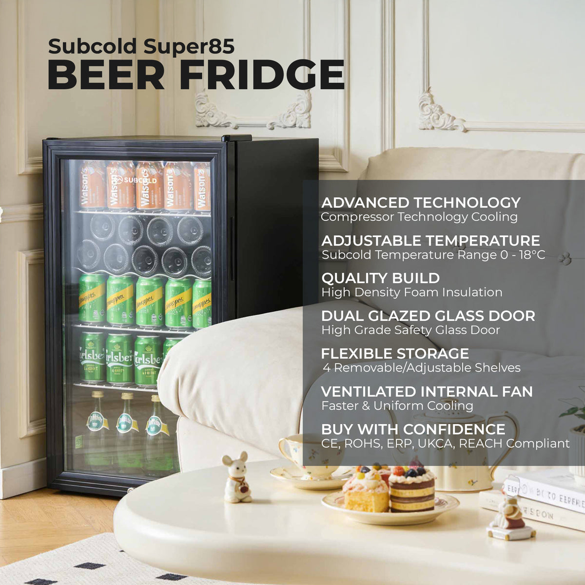 Beer Fridge | 85 Litre Glass Door Fridge | Subcold Mini Fridges