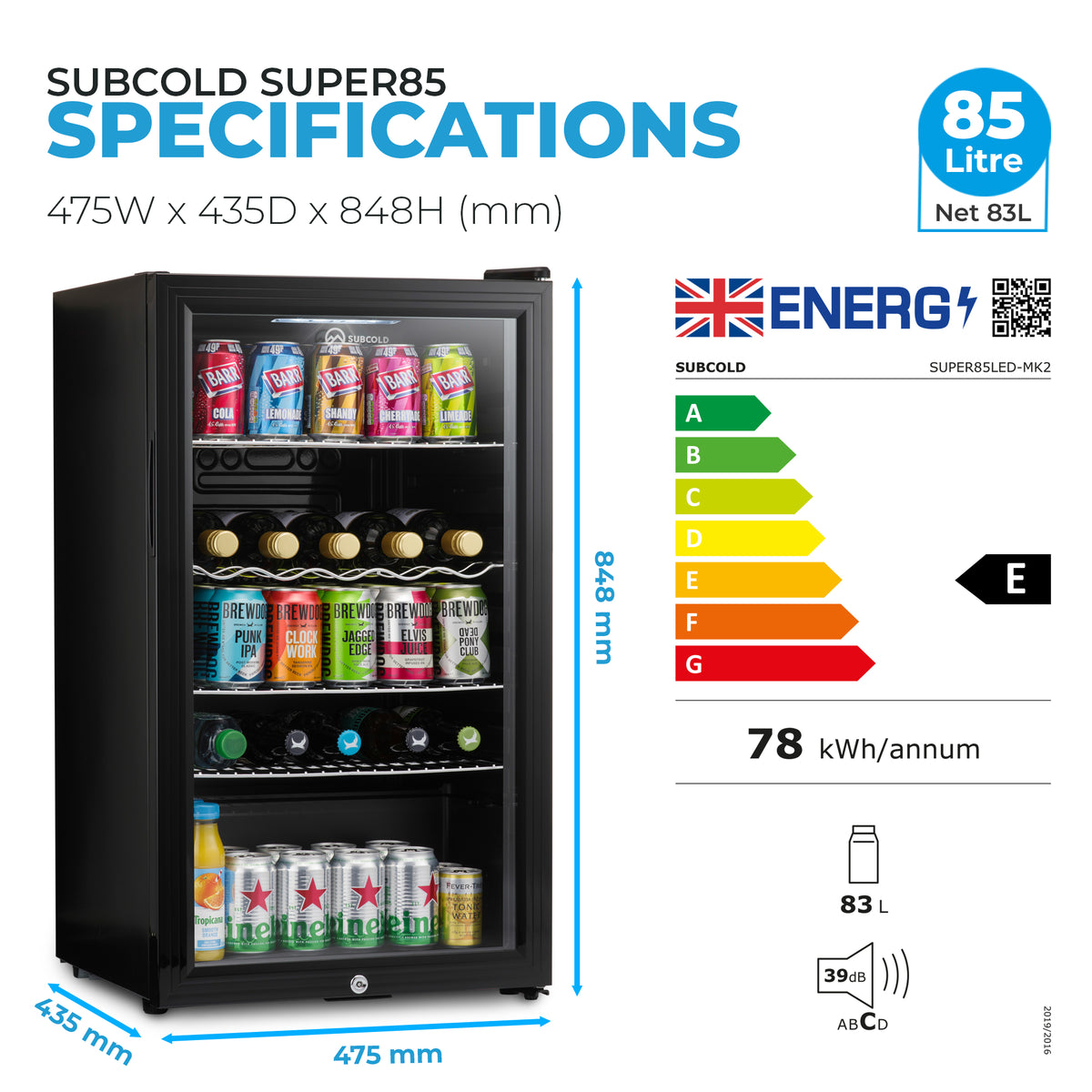 Beer Fridge | 85 Litre Glass Door Fridge | Subcold Mini Fridges