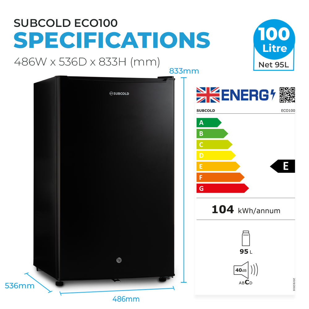 Subcold Eco100 LED Under Counter Fridge - Black | Refurbished