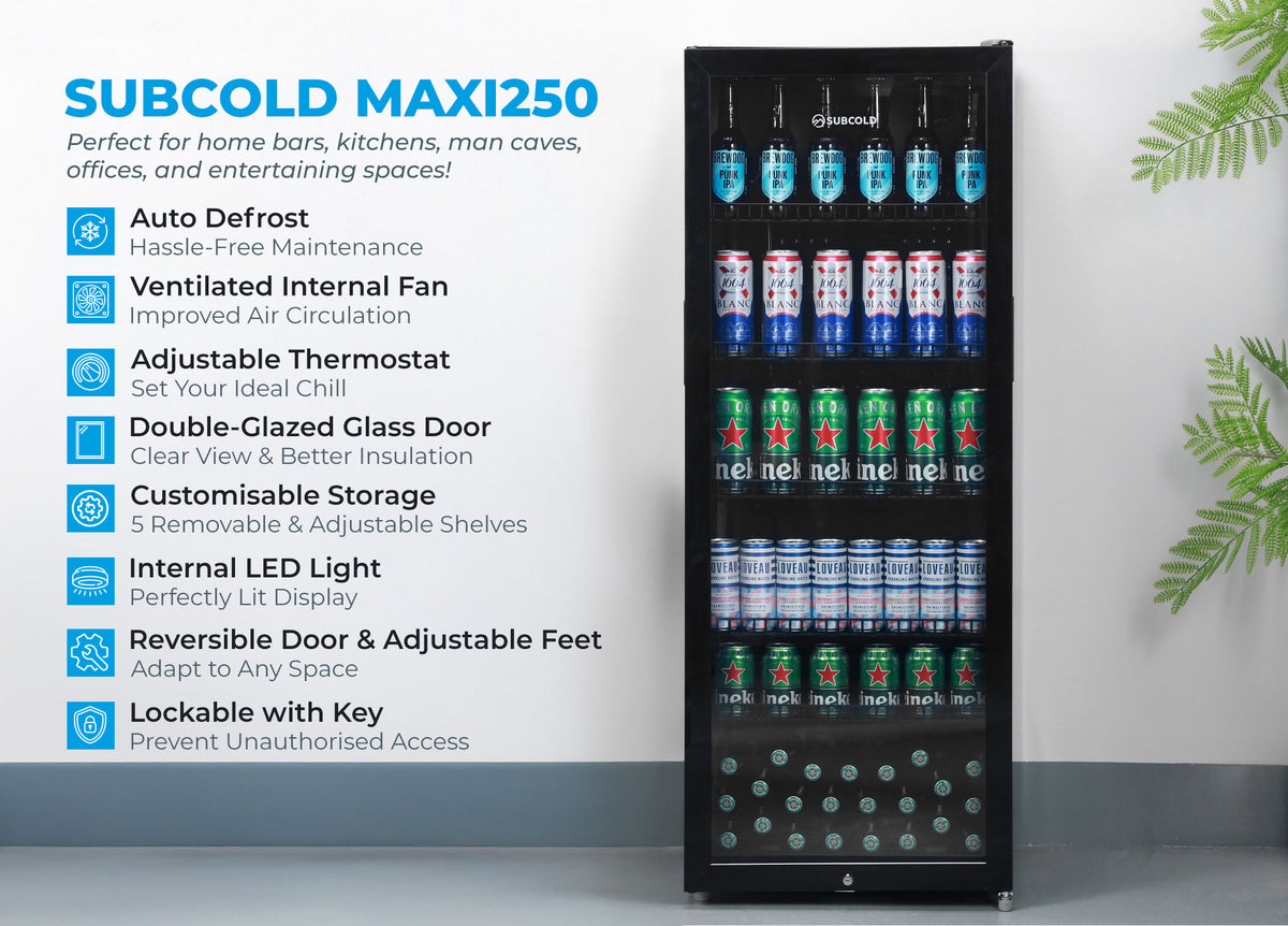 Subcold Maxi 250L Tall Drinks Fridge Black | Subcold