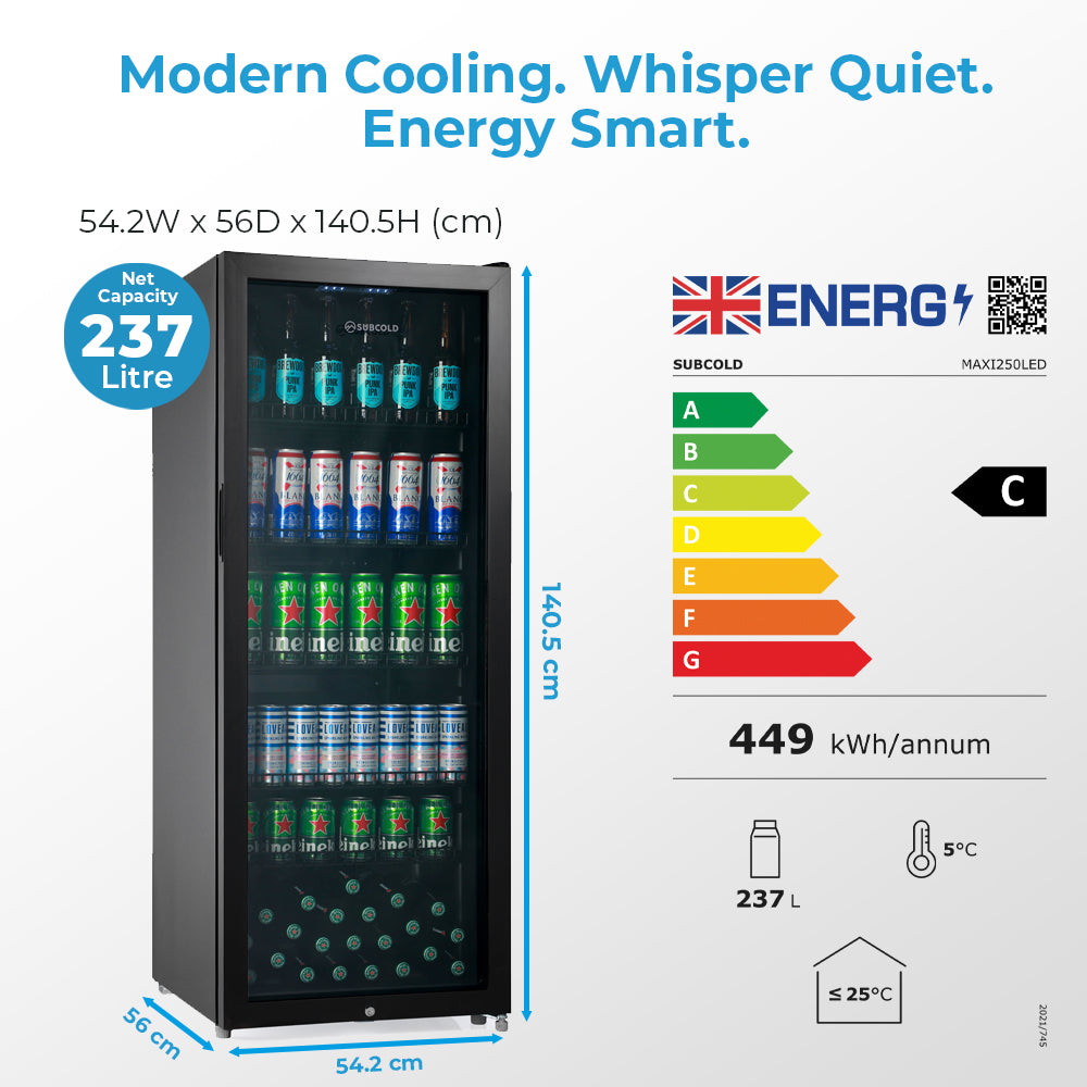Subcold Maxi250 Tall Drinks Fridge Black