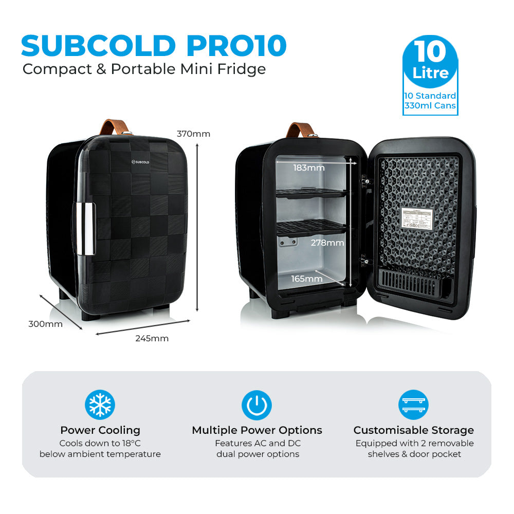 Pro 10L Mini Fridge - Cheq Black | Refurbished