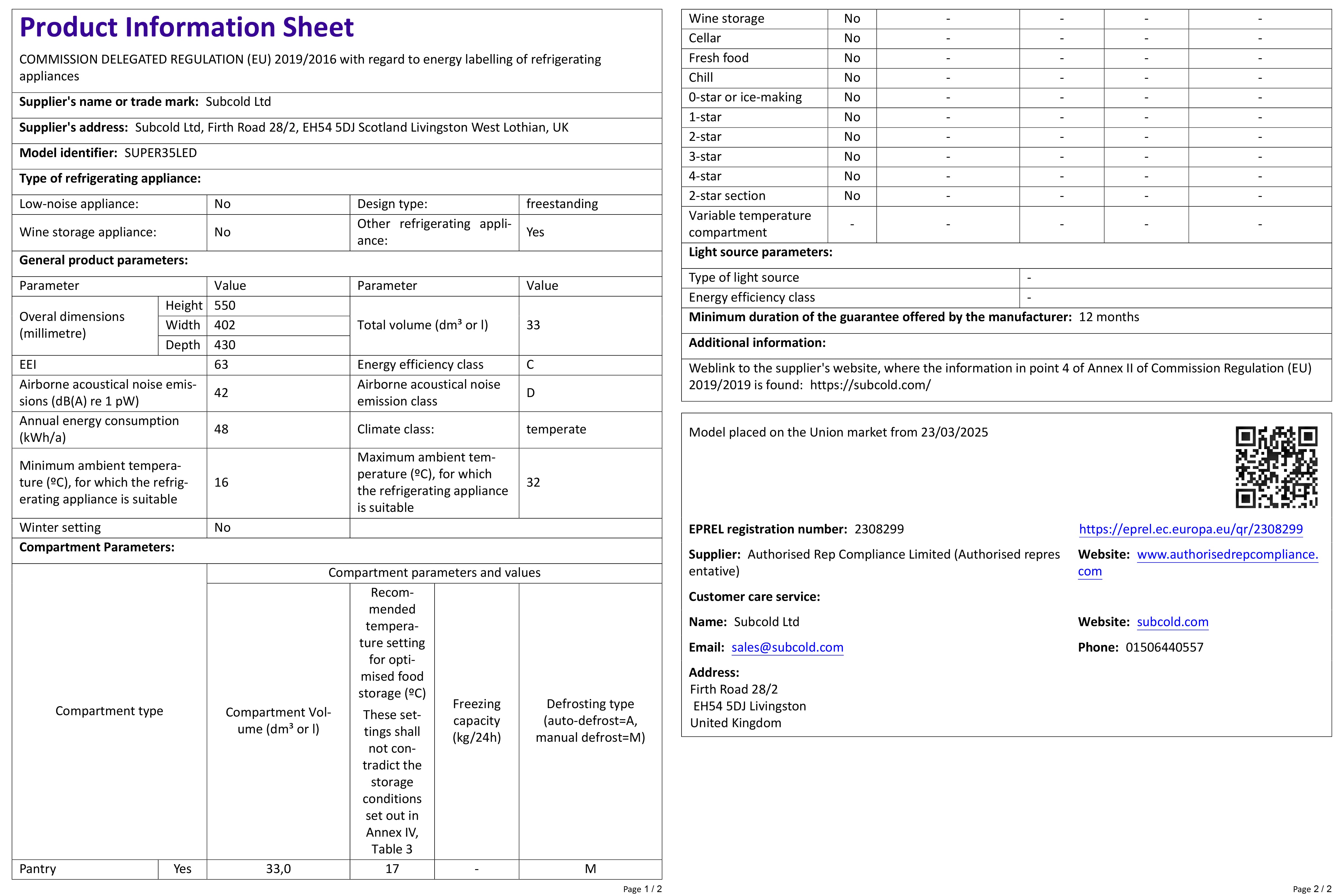 Subcold Super35 LED Beer Fridge