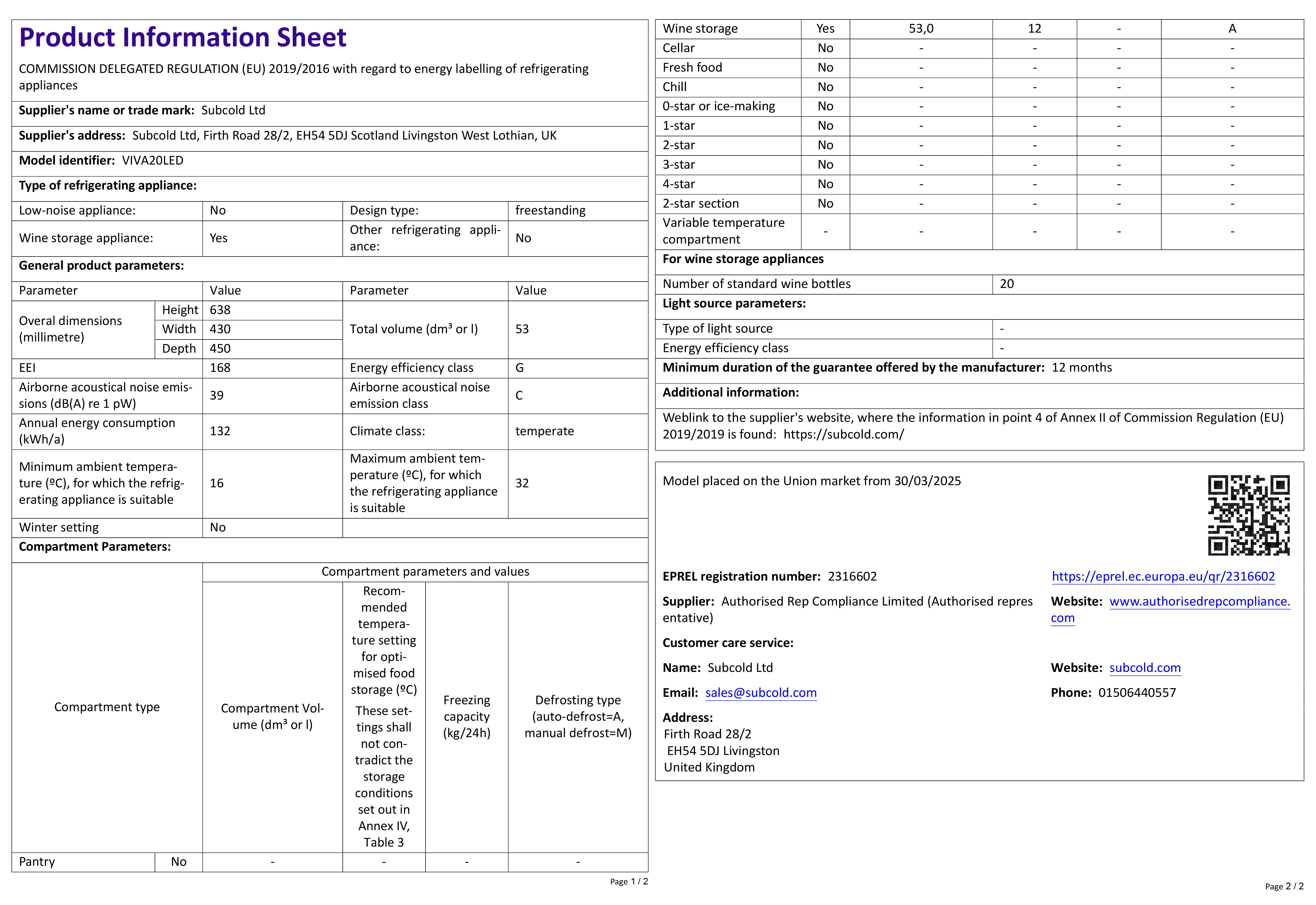Subcold Viva20 LED - Wine Cooler
