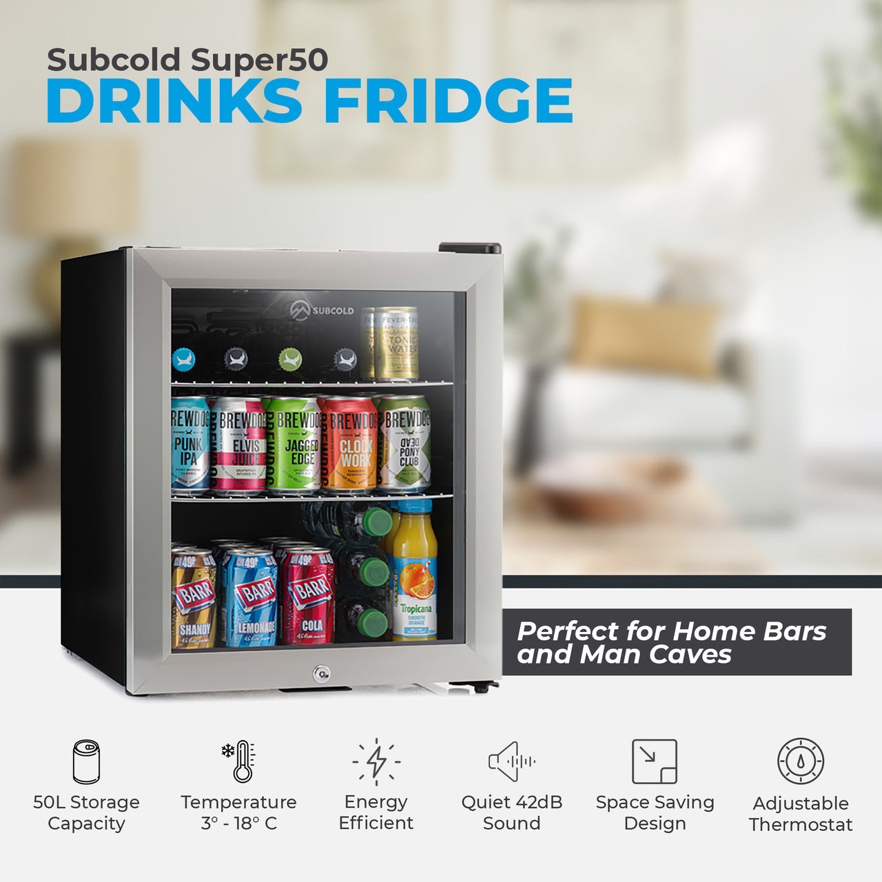 Subcold Super 50 LED Beer Fridge - Stainless Steel