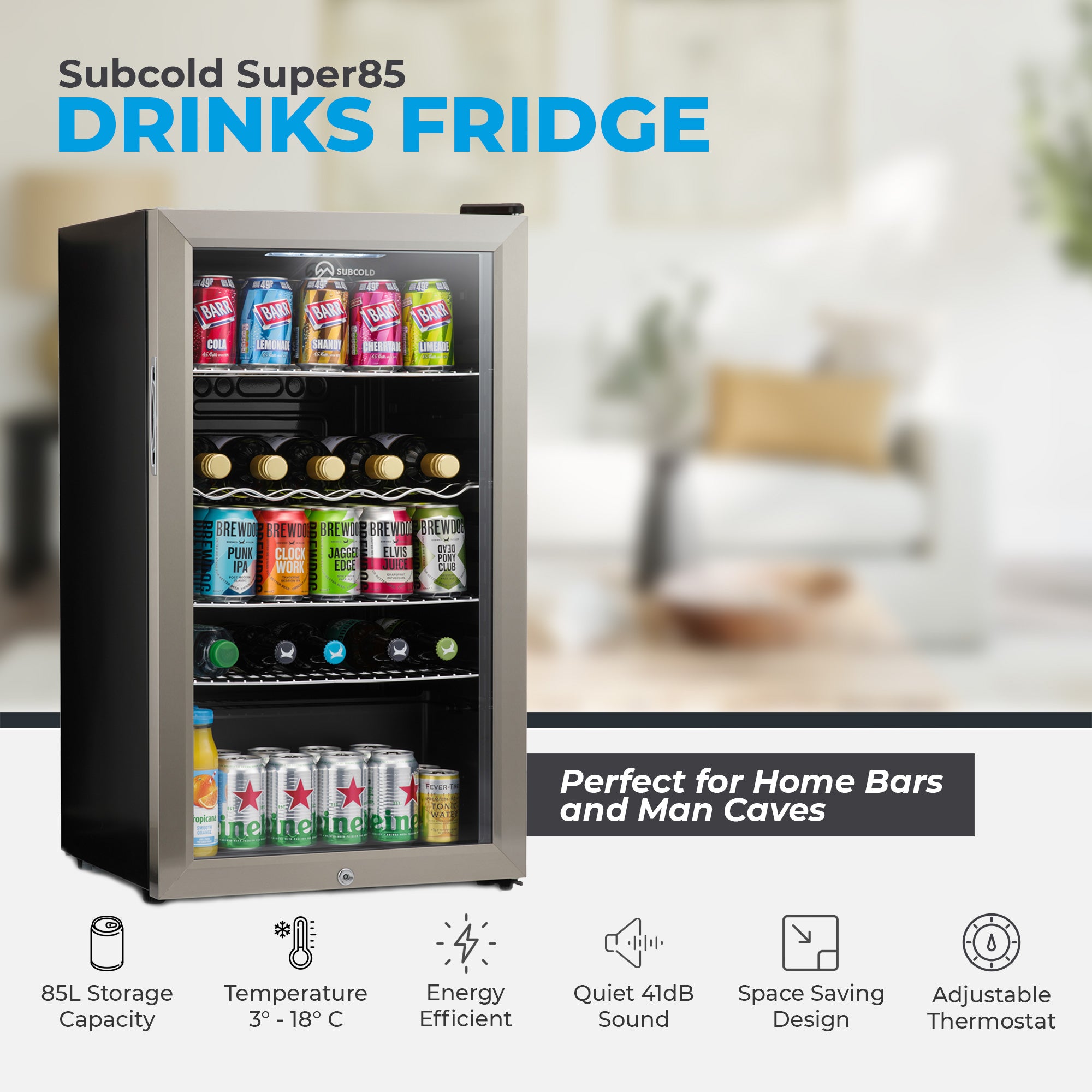 Subcold Super 85 LED Beer Fridge - Stainless Steel