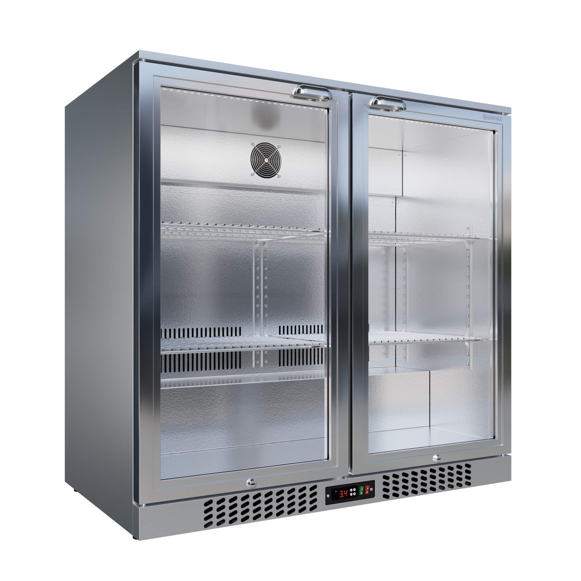 Empire Double Door 208L Stainless Steel Bottle Cooler – A Energy Rated Hinged Door Commercial Back Bar Fridge | CL-210H-S