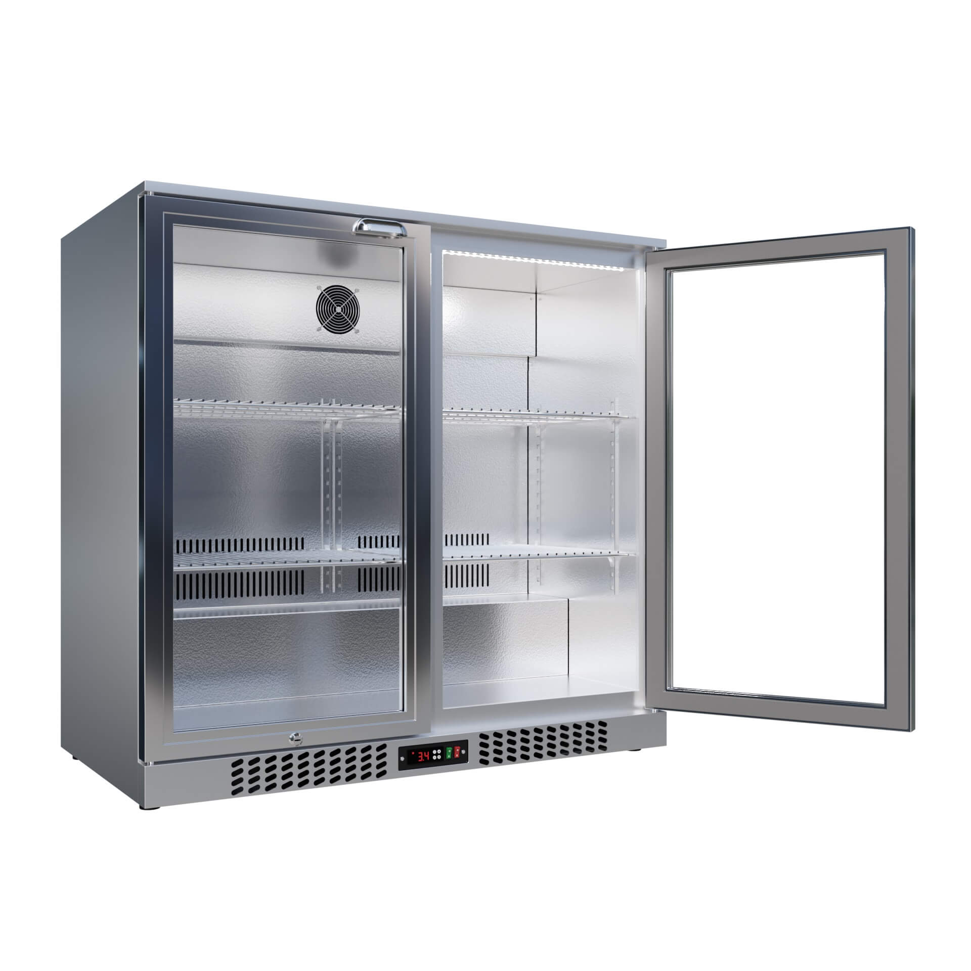 Empire Double Door 208L Stainless Steel Bottle Cooler – A Energy Rated Hinged Door Commercial Back Bar Fridge | CL-210H-S