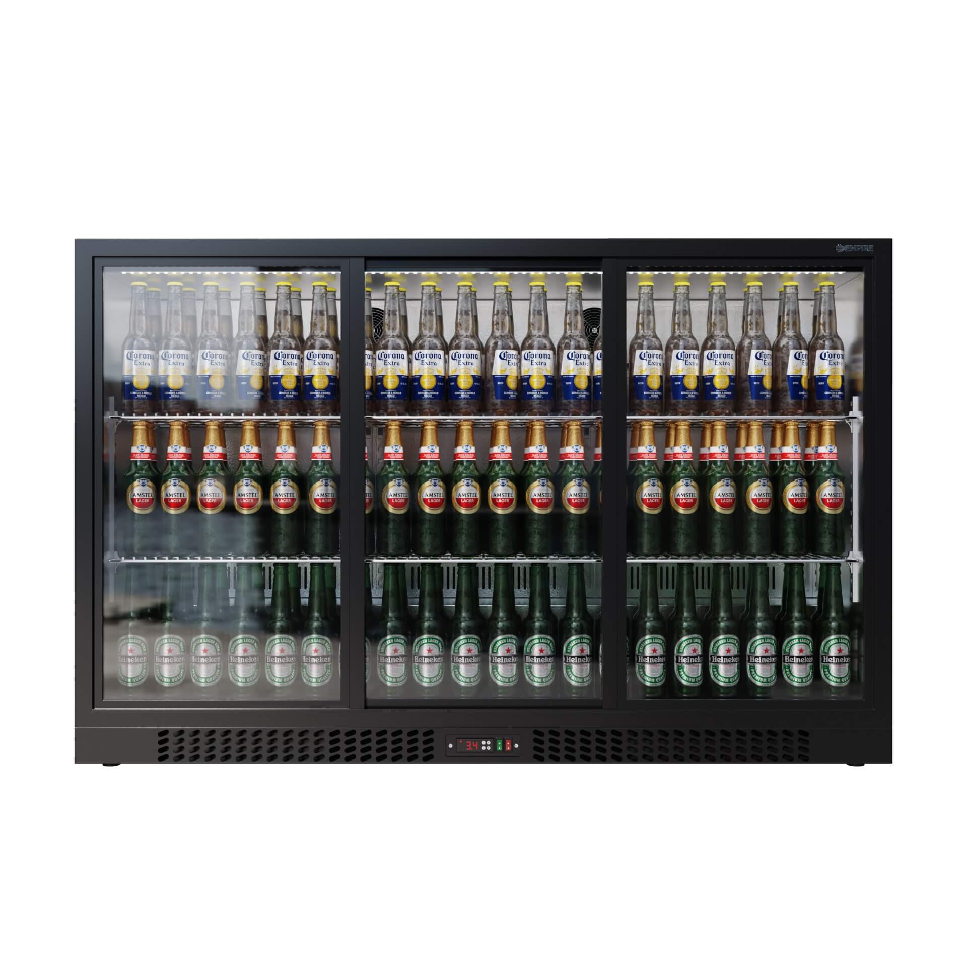 Empire Triple Door 330L Bottle Cooler – B Energy Rated Sliding Door Commercial Back Bar Fridge | CL-320S